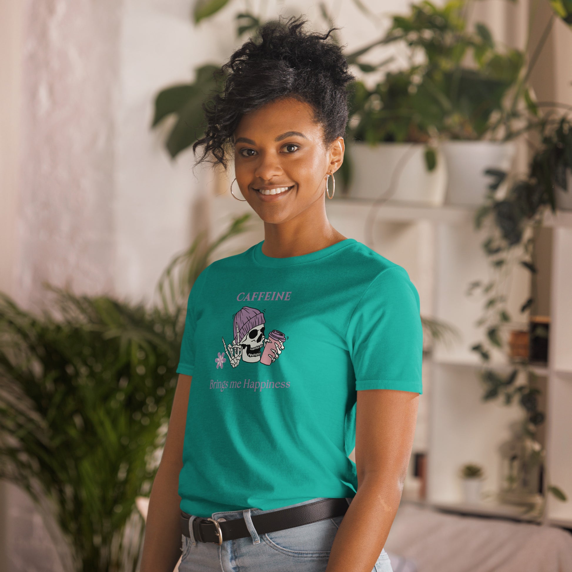 Tee for Skull & Caffeine Lovers Caffeine Brings Me Happiness Unisex Tee by EraofInk