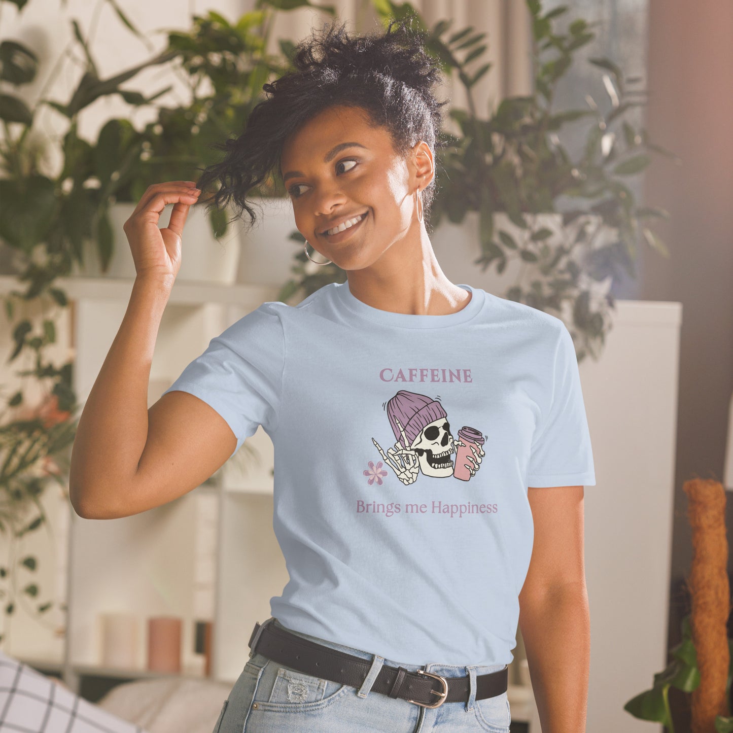 Tee for Skull & Caffeine Lovers Caffeine Brings Me Happiness Unisex Tee by EraofInk