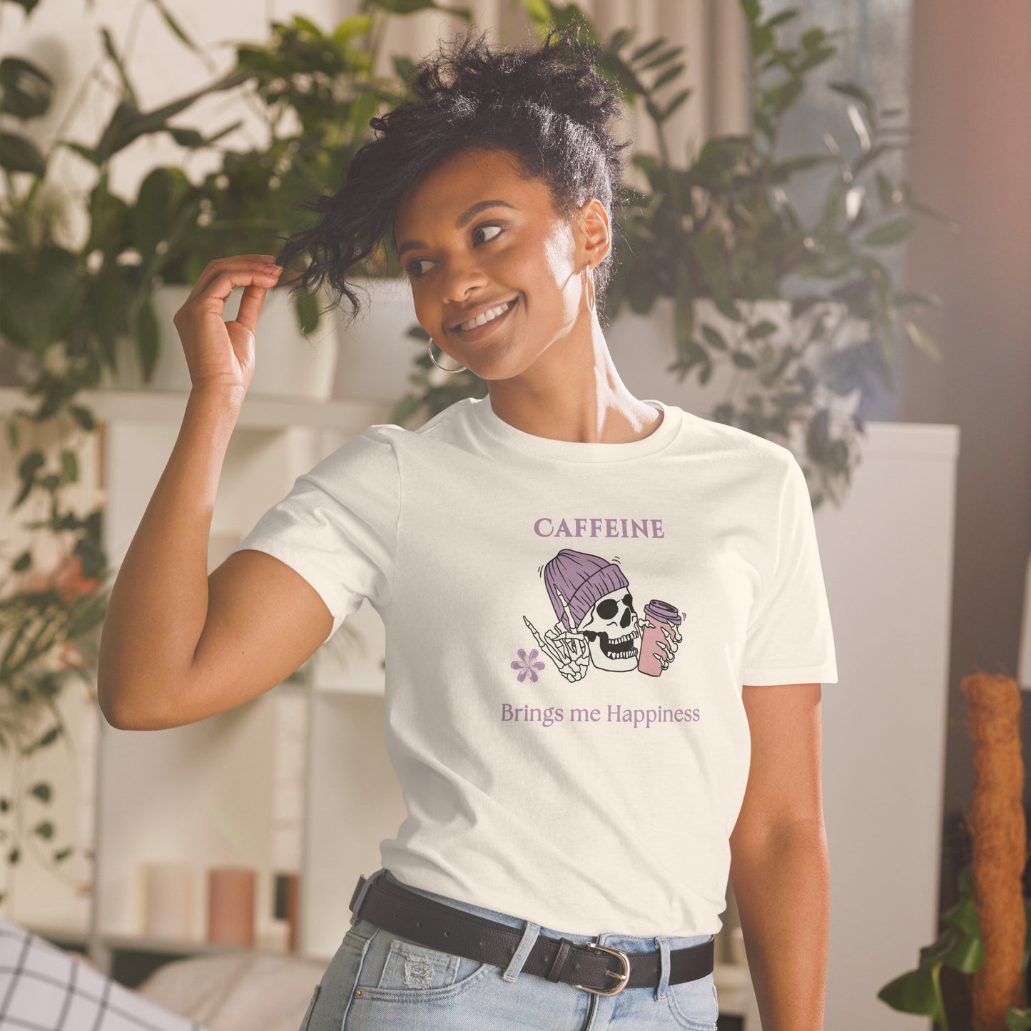 Tee for Skull & Caffeine Lovers Caffeine Brings Me Happiness Unisex Tee by EraofInk