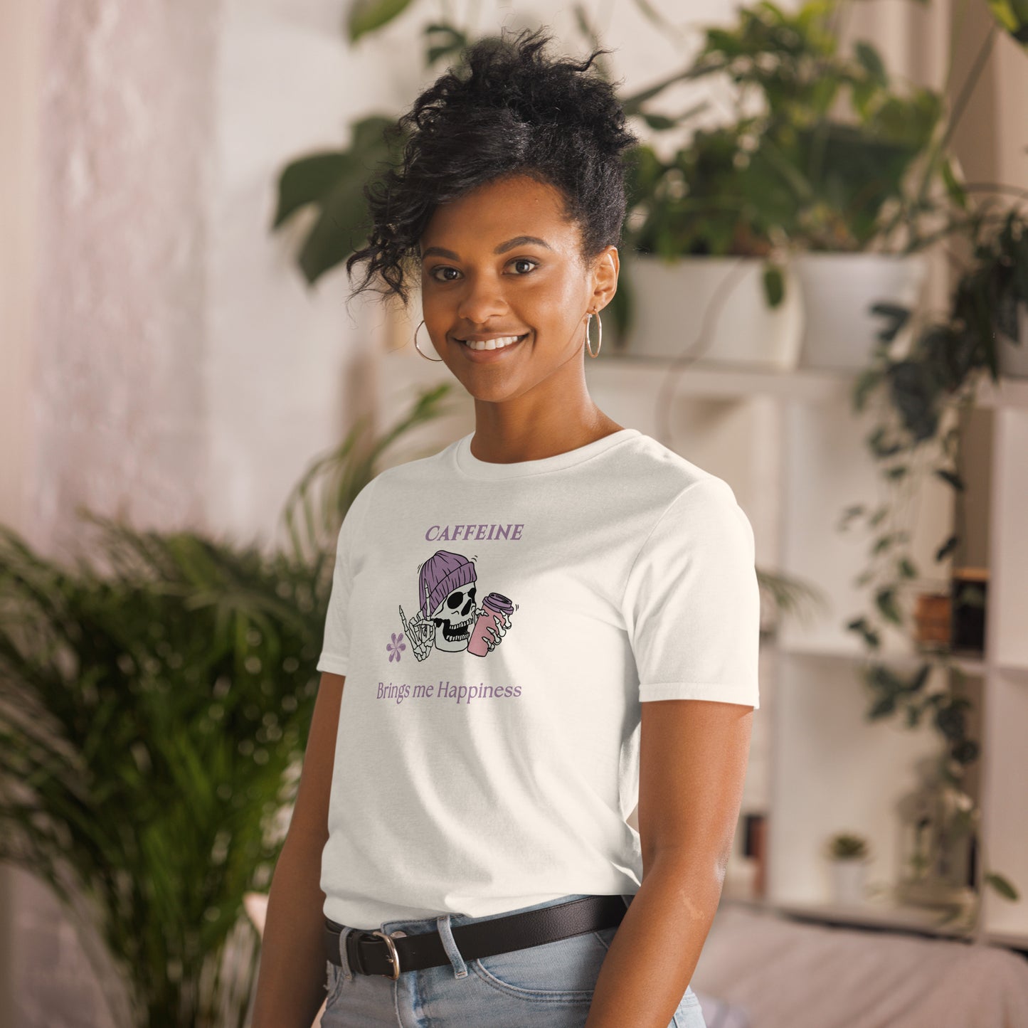 Tee for Skull & Caffeine Lovers Caffeine Brings Me Happiness Unisex Tee by EraofInk