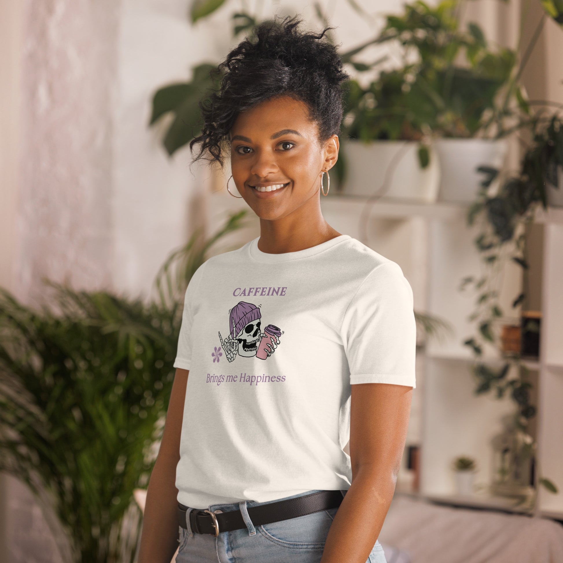 Tee for Skull & Caffeine Lovers Caffeine Brings Me Happiness Unisex Tee by EraofInk
