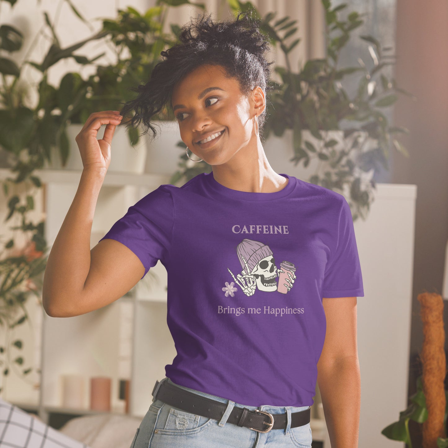 Tee for Skull & Caffeine Lovers Caffeine Brings Me Happiness Unisex Tee by EraofInk