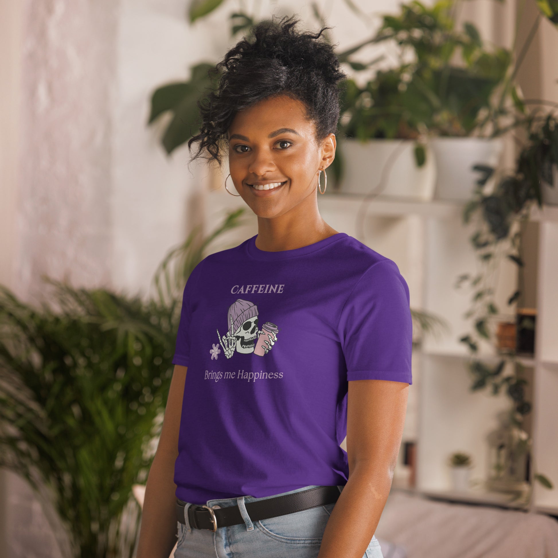 Tee for Skull & Caffeine Lovers Caffeine Brings Me Happiness Unisex Tee by EraofInk