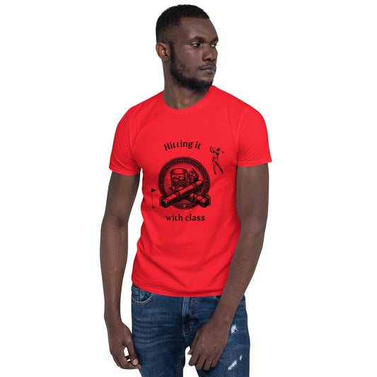 Golf, Bourbon and Cigars Unisex Tee - Hitting it with Class Short Sleeve by EraofInk