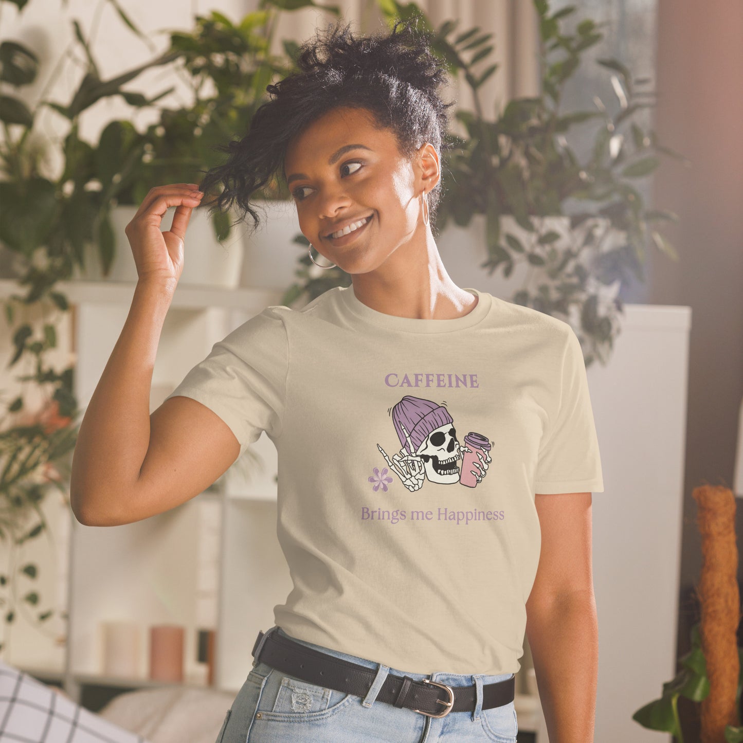Tee for Skull & Caffeine Lovers Caffeine Brings Me Happiness Unisex Tee by EraofInk