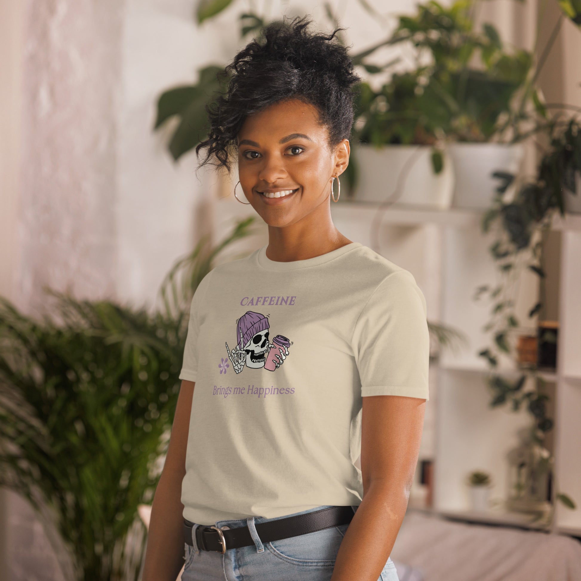 Tee for Skull & Caffeine Lovers Caffeine Brings Me Happiness Unisex Tee by EraofInk