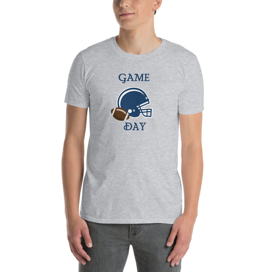 Game Day Football Blue and White Unisex T-Shirt by EraofInk