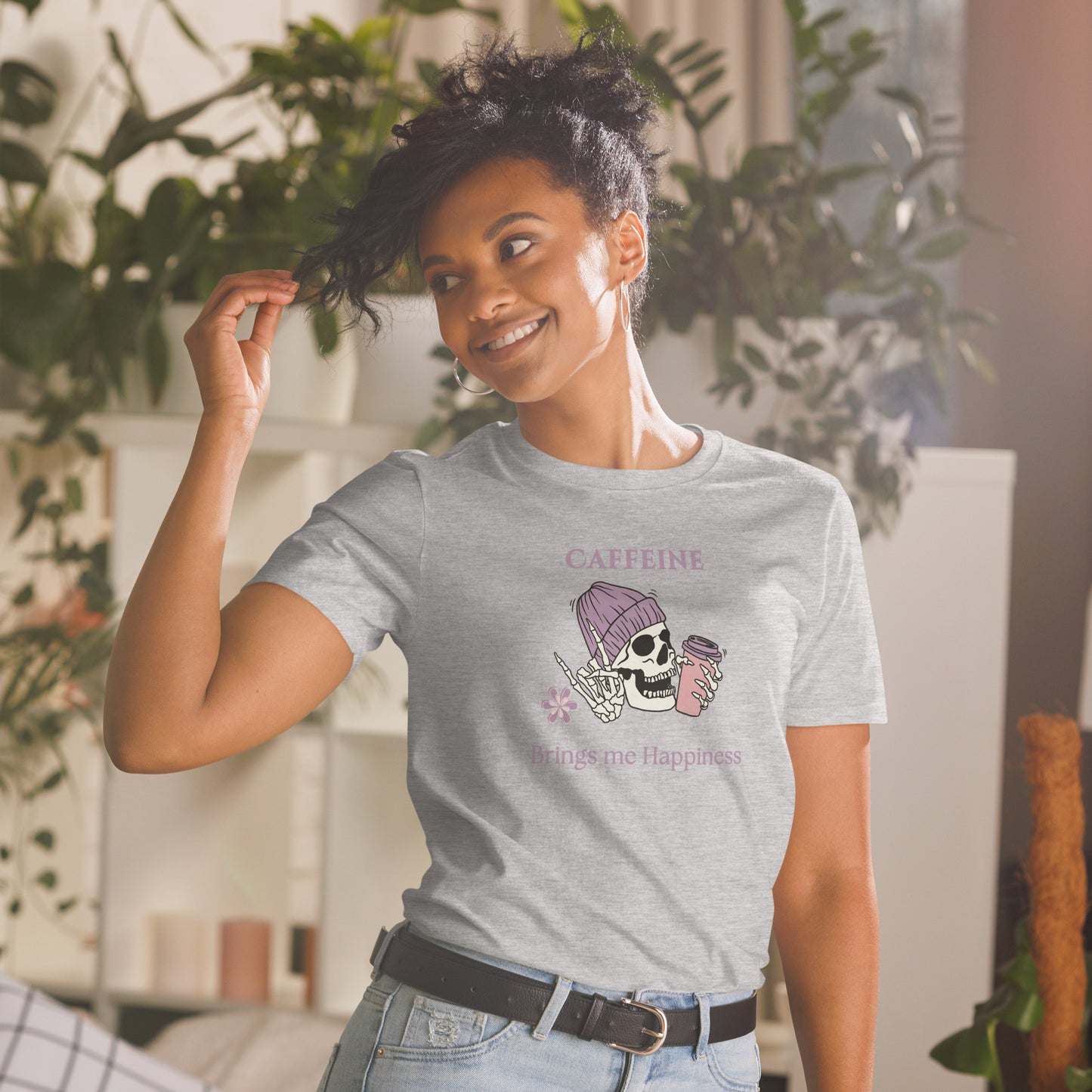 Tee for Skull & Caffeine Lovers Caffeine Brings Me Happiness Unisex Tee by EraofInk