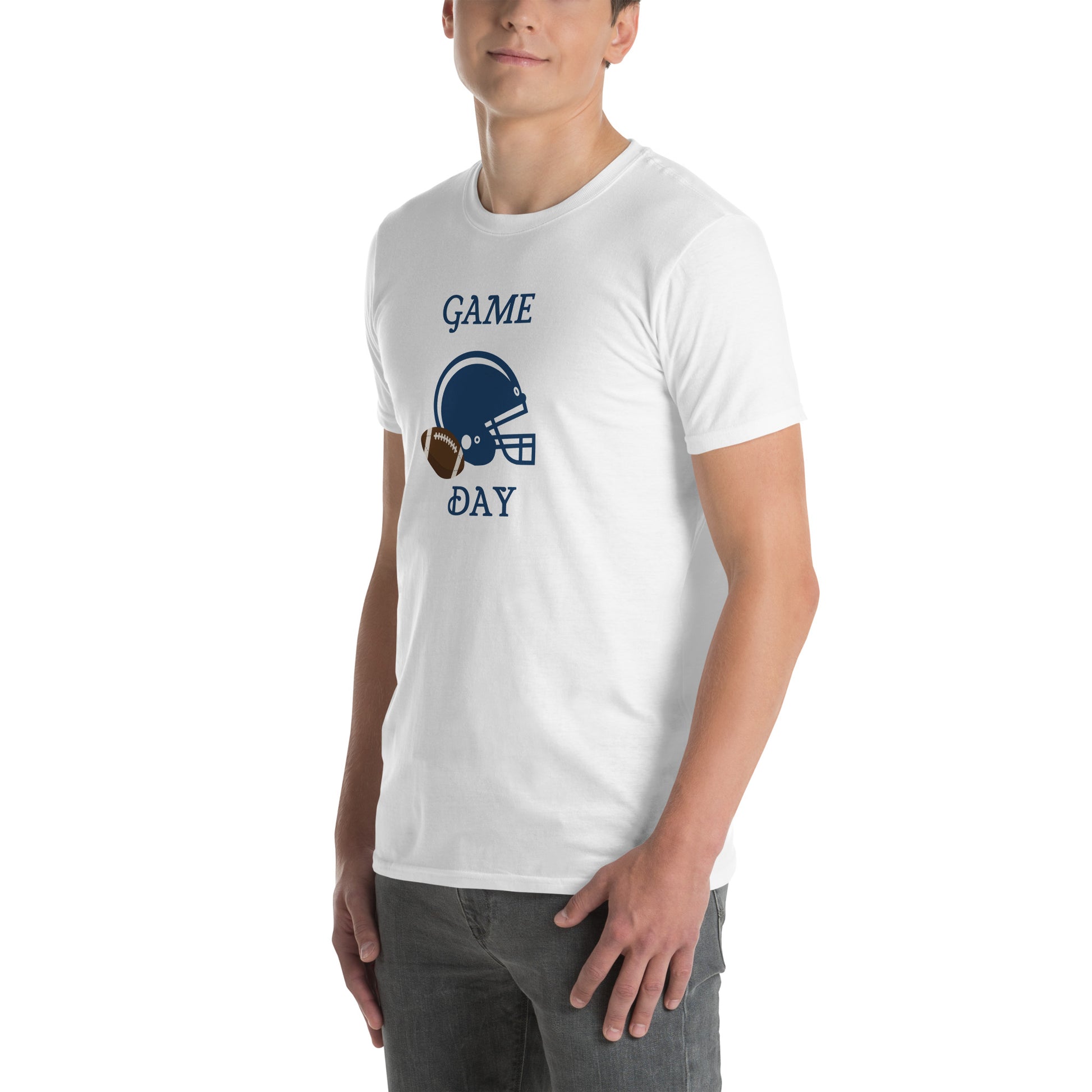 Game Day Football Blue and White Unisex T-Shirt by EraofInk
