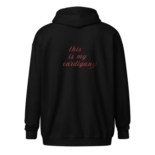 This is My Cardigan (with scroll heart) Unisex Heavy Blend Zip Hoodie by EraofInk
