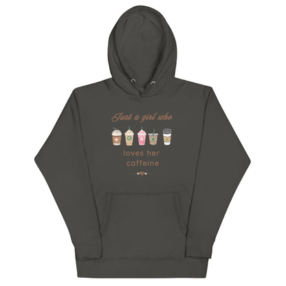 Just A Girl Who Loves Her Caffeine Unisex Hoodie by EraofInk