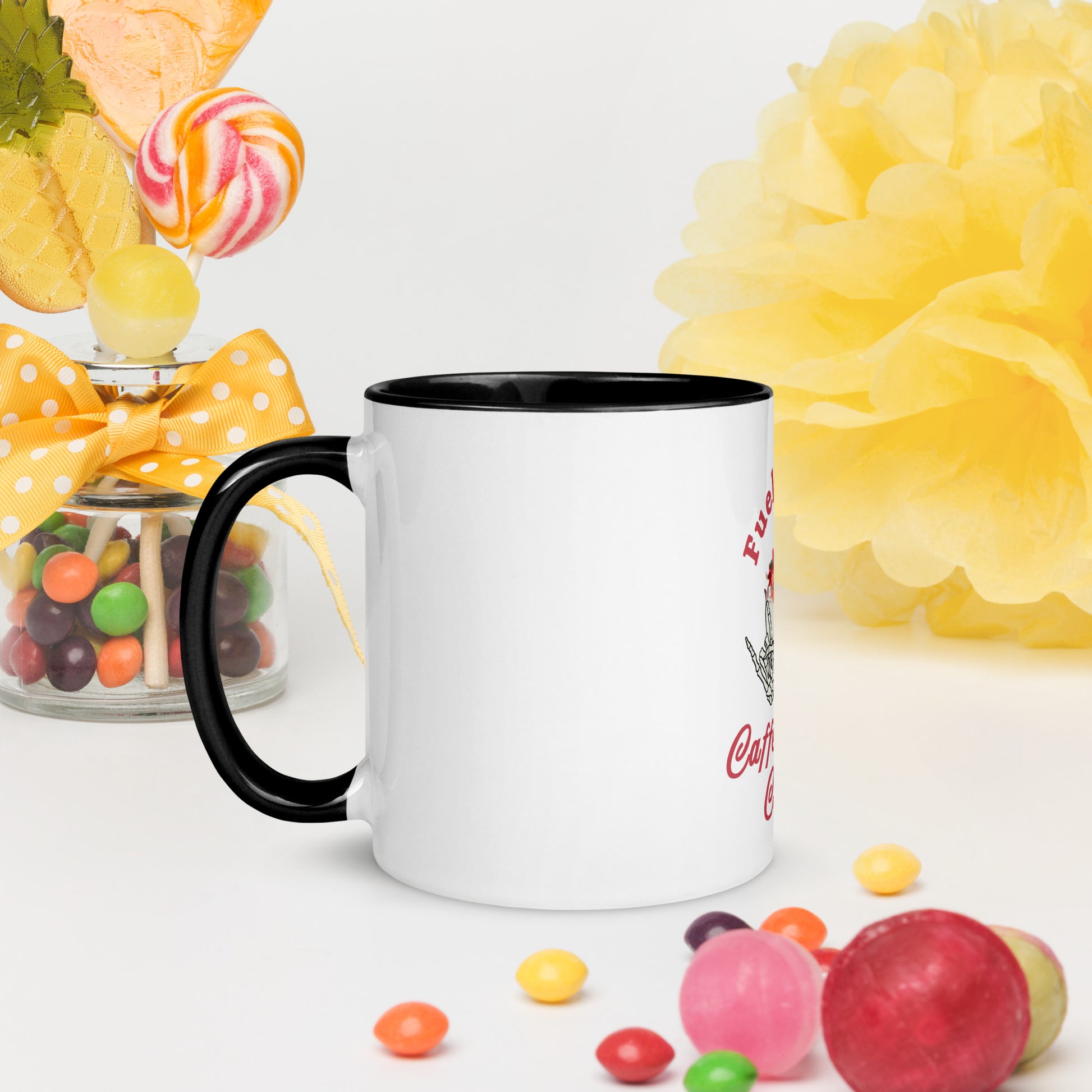 Fueled by Caffeine & Chaos Mug (features interior colors) by EraofInk