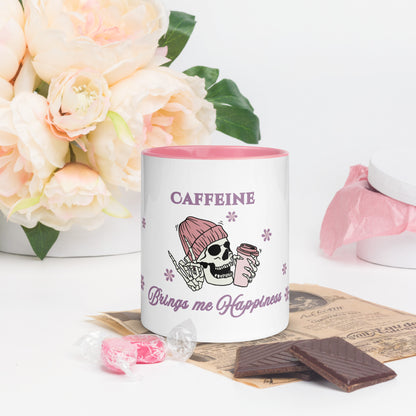Caffeine Brings Me Happiness Mug with Color Inside by EraofInk