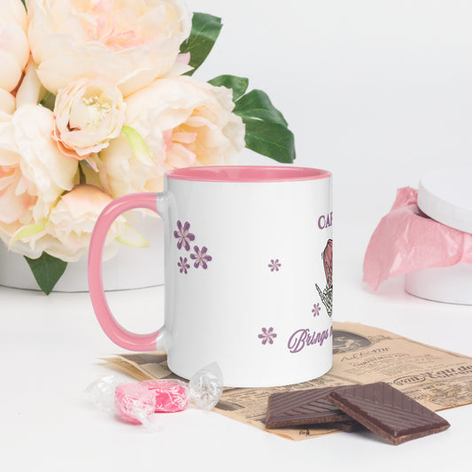 Caffeine Brings Me Happiness Mug with Color Inside by EraofInk