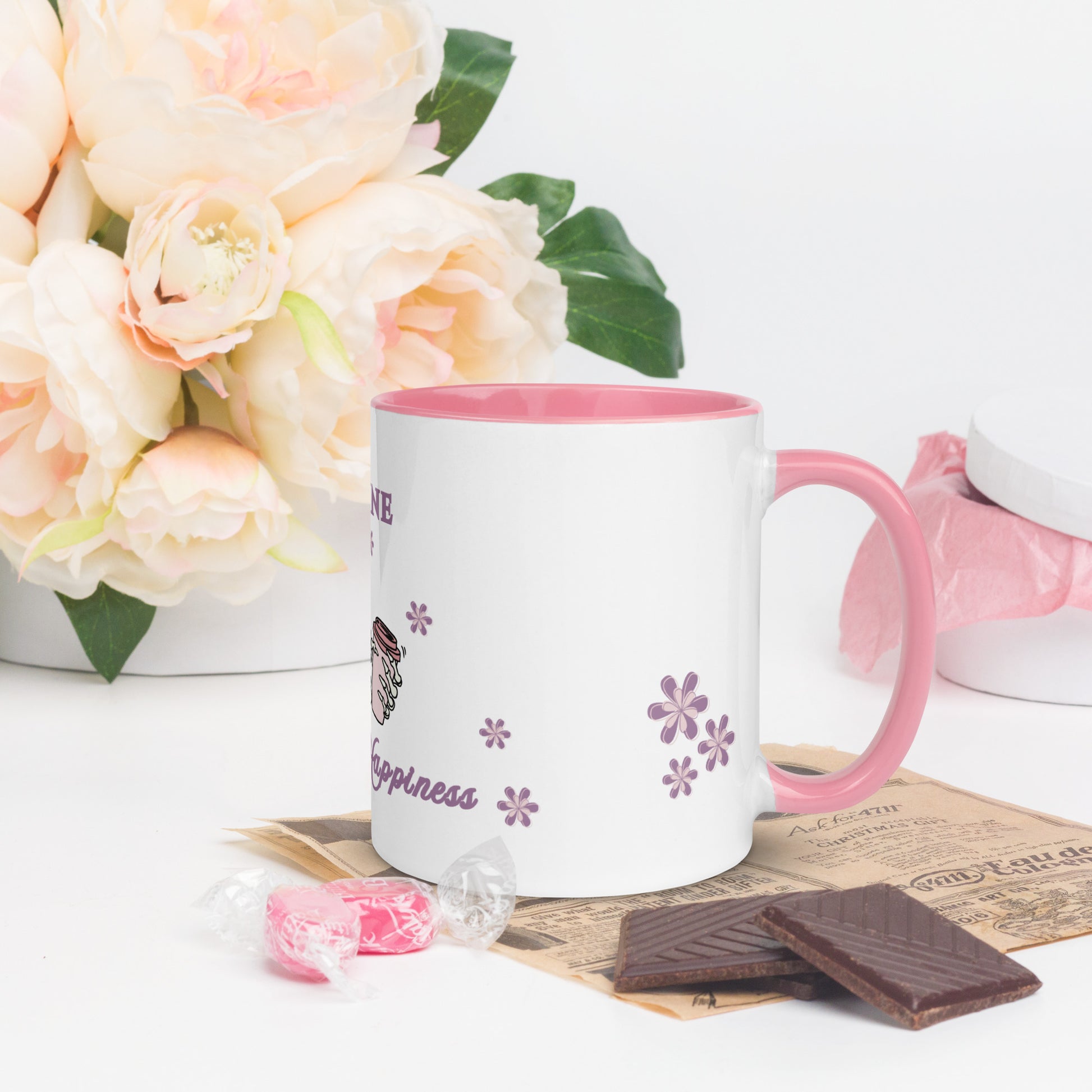 Caffeine Brings Me Happiness Mug with Color Inside by EraofInk