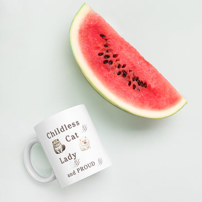 Childless Cat Lady & Proud White Glossy Mug by EraofInk