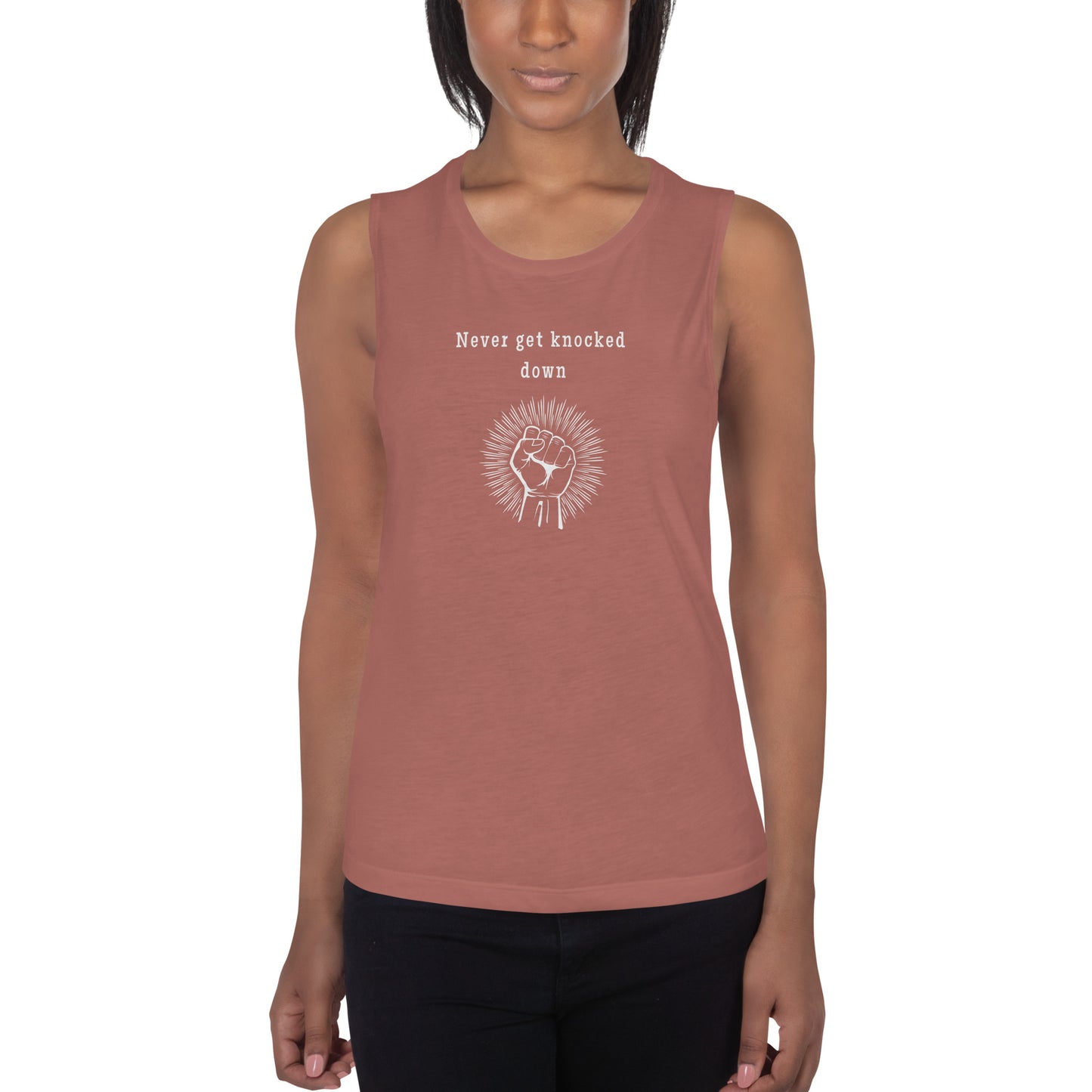 Never Get Knocked Down Ladies’ Muscle Tank by EraofInk