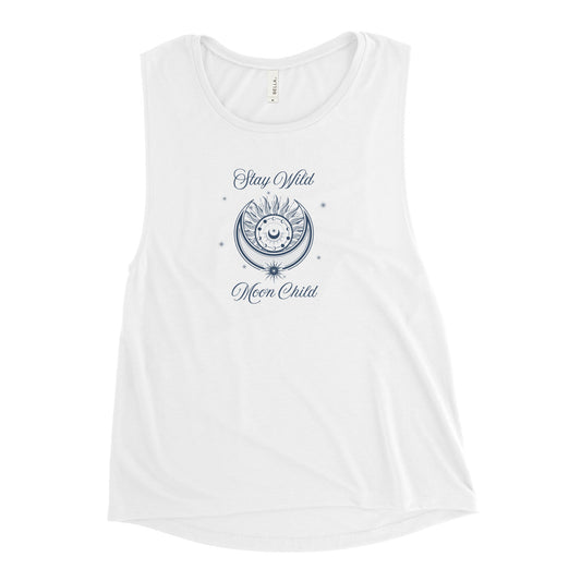 Stay Wild Moon Child Celestial Lnar Ethereal Esoteric Metaphysical Zen Ladies’ Muscle Tank by EraofInk