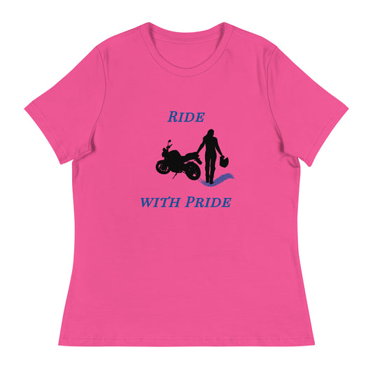 Ride with Pride Motorcycle Biker Girl Women's Relaxed Tee by EraofInk