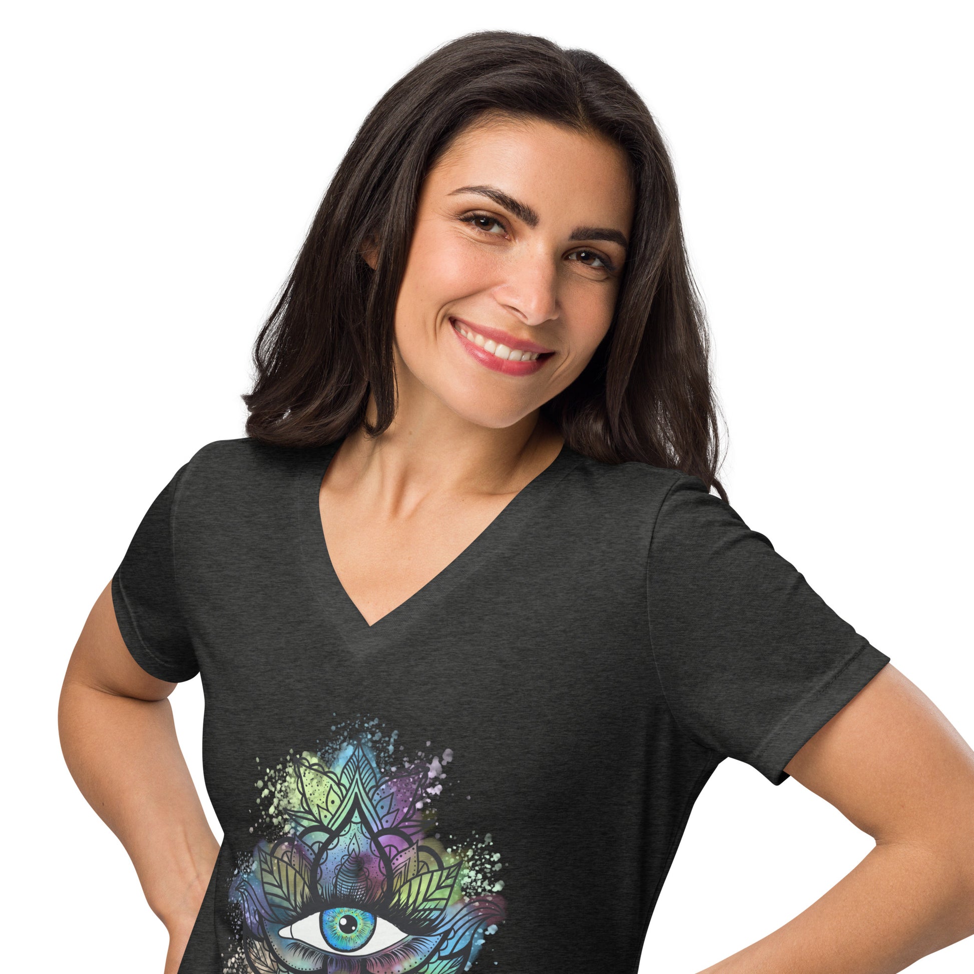 Third Eye Design with Semi Transparent Colors Women’s Relaxed V-neck Tee by EraofInk