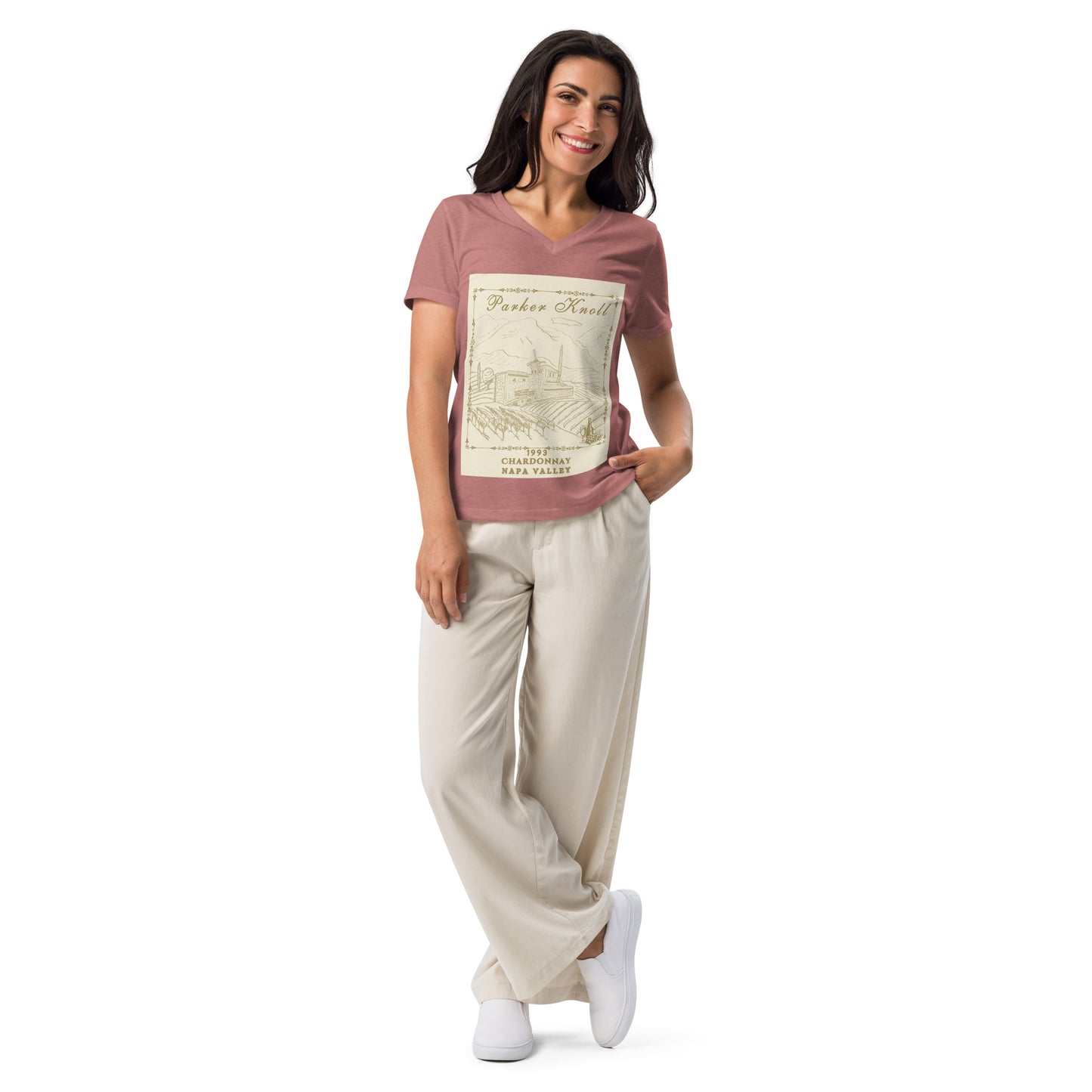 Parker Knoll Vineyard Chardonnay Napa Valley Women’s Relaxed V-Neck Tee by EraofInk