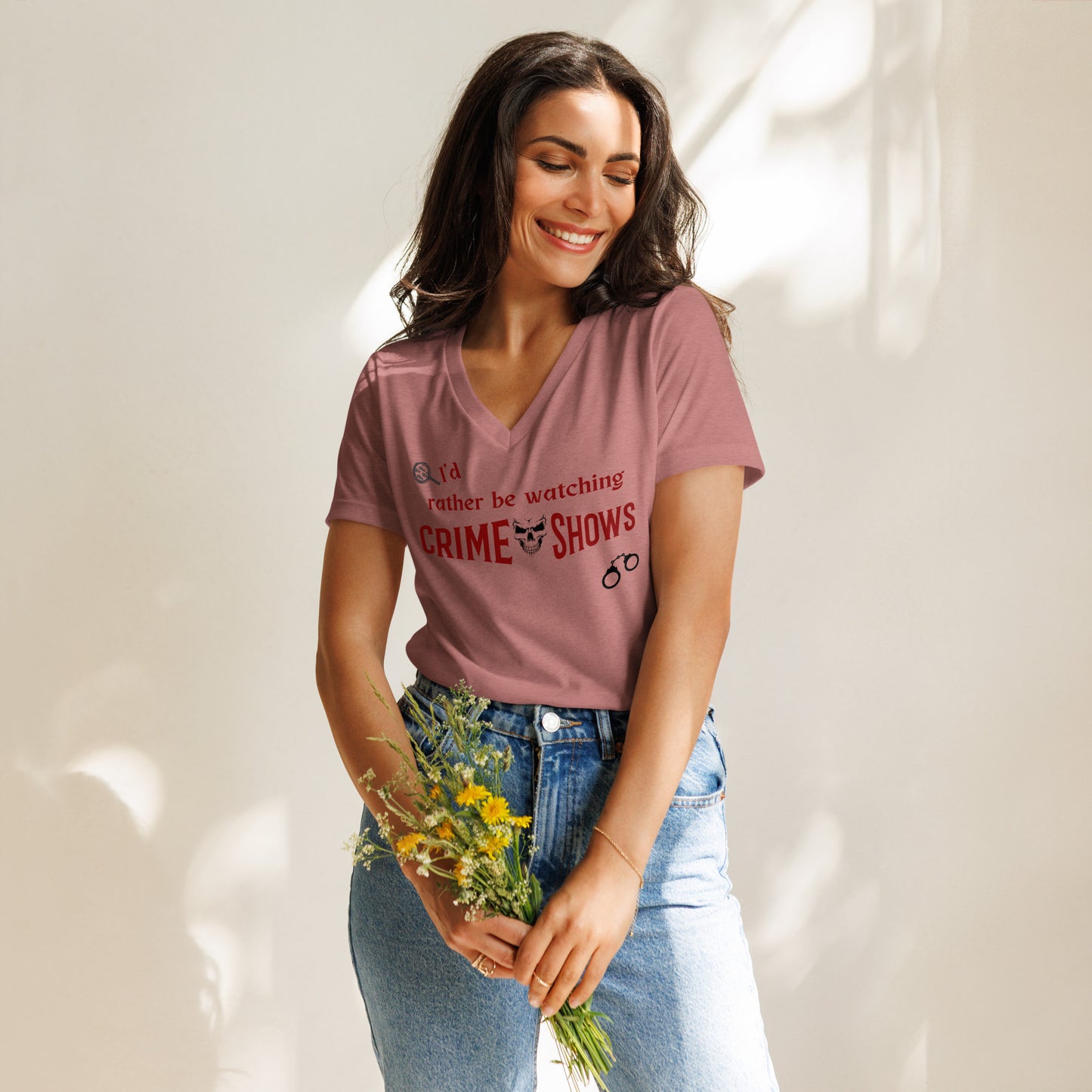 I'd Rather Be Watching Crime Shows Women’s Relaxed V-Neck Tee by EraofInk