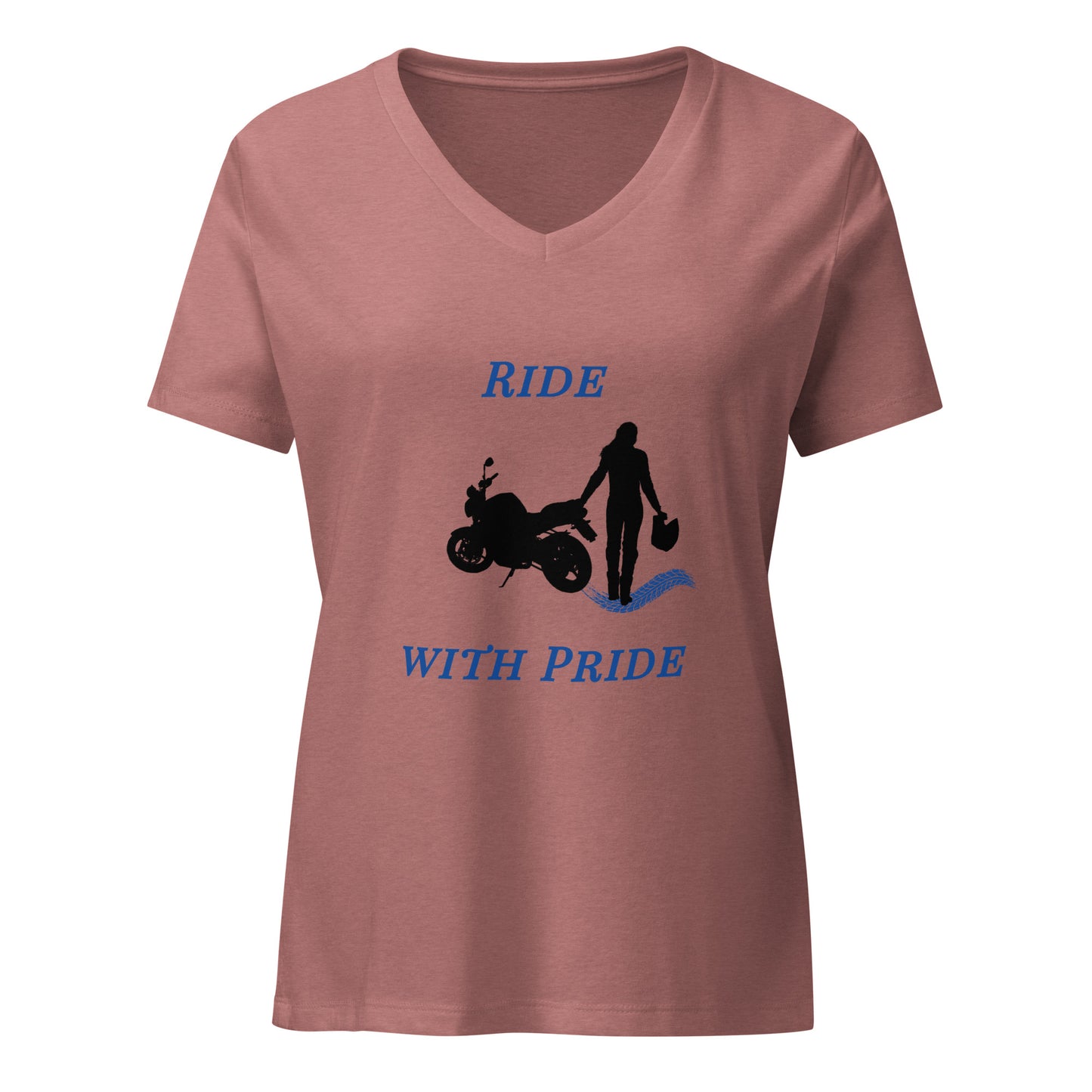 Ride With Pride Motorcycle Biker Girl Women’s Relaxed V-Neck Tee by EraofInk