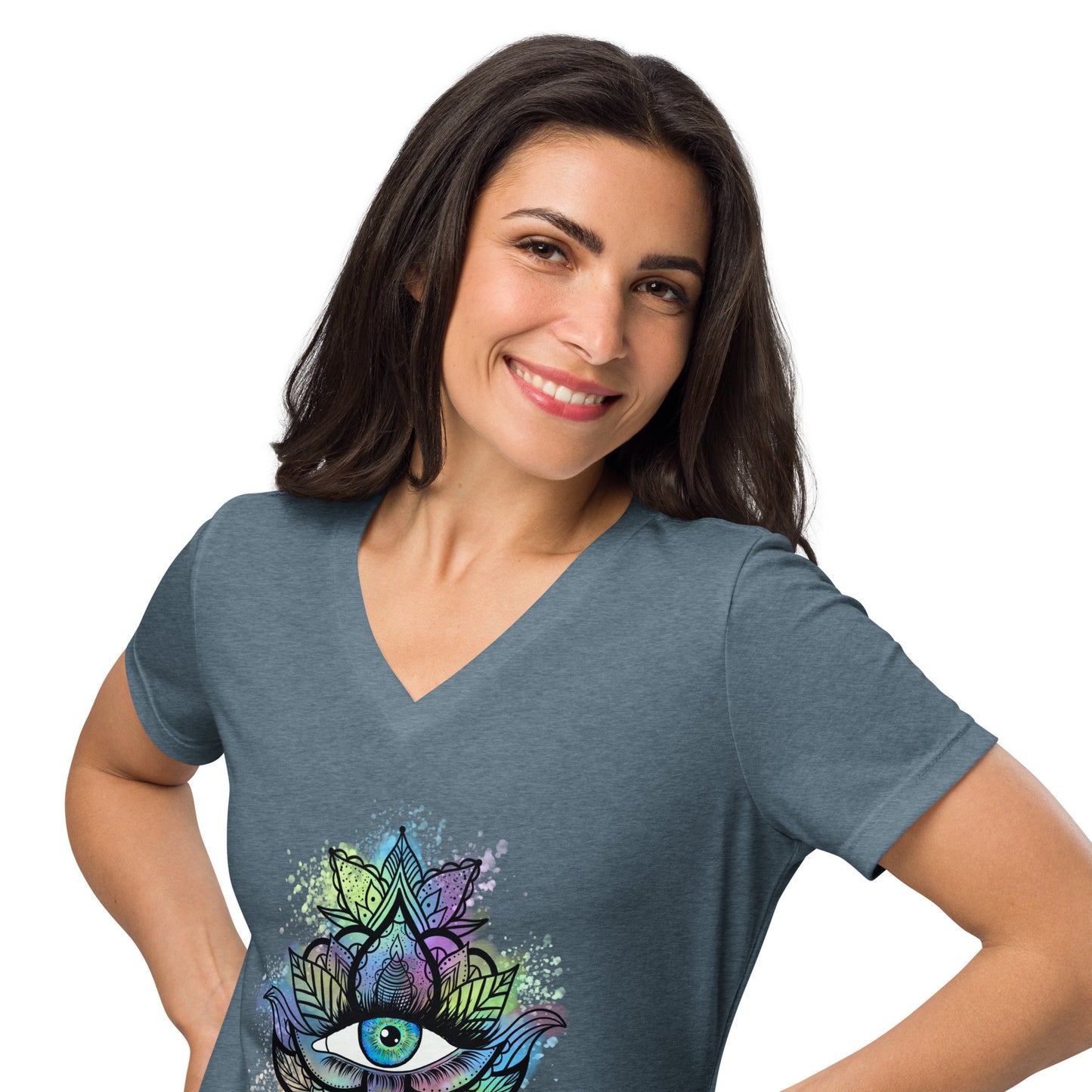 Third Eye Design with Semi Transparent Colors Women’s Relaxed V-neck Tee by EraofInk