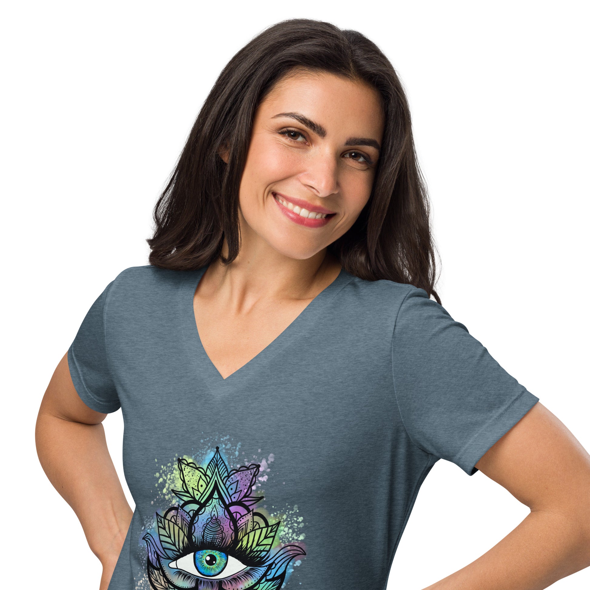 Third Eye Design with Semi Transparent Colors Women’s Relaxed V-neck Tee by EraofInk