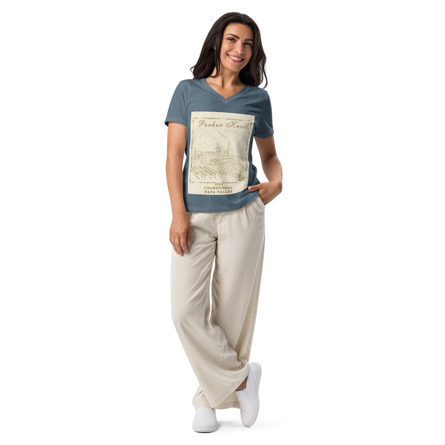 Parker Knoll Vineyard Chardonnay Napa Valley Women’s Relaxed V-Neck Tee by EraofInk
