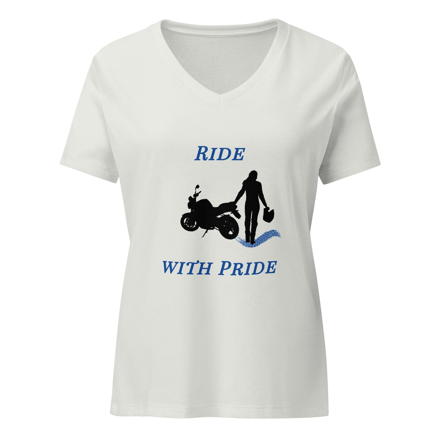 Ride With Pride Motorcycle Biker Girl Women’s Relaxed V-Neck Tee by EraofInk