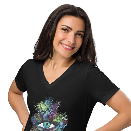 Third Eye Design with Semi Transparent Colors Women’s Relaxed V-neck Tee by EraofInk