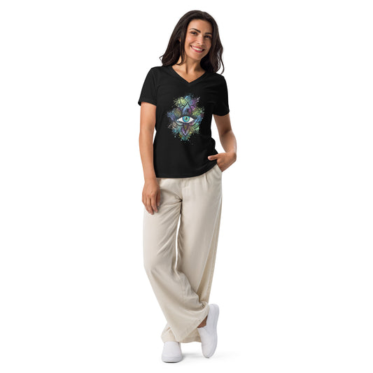 Third Eye Design with Semi Transparent Colors Women’s Relaxed V-neck Tee by EraofInk