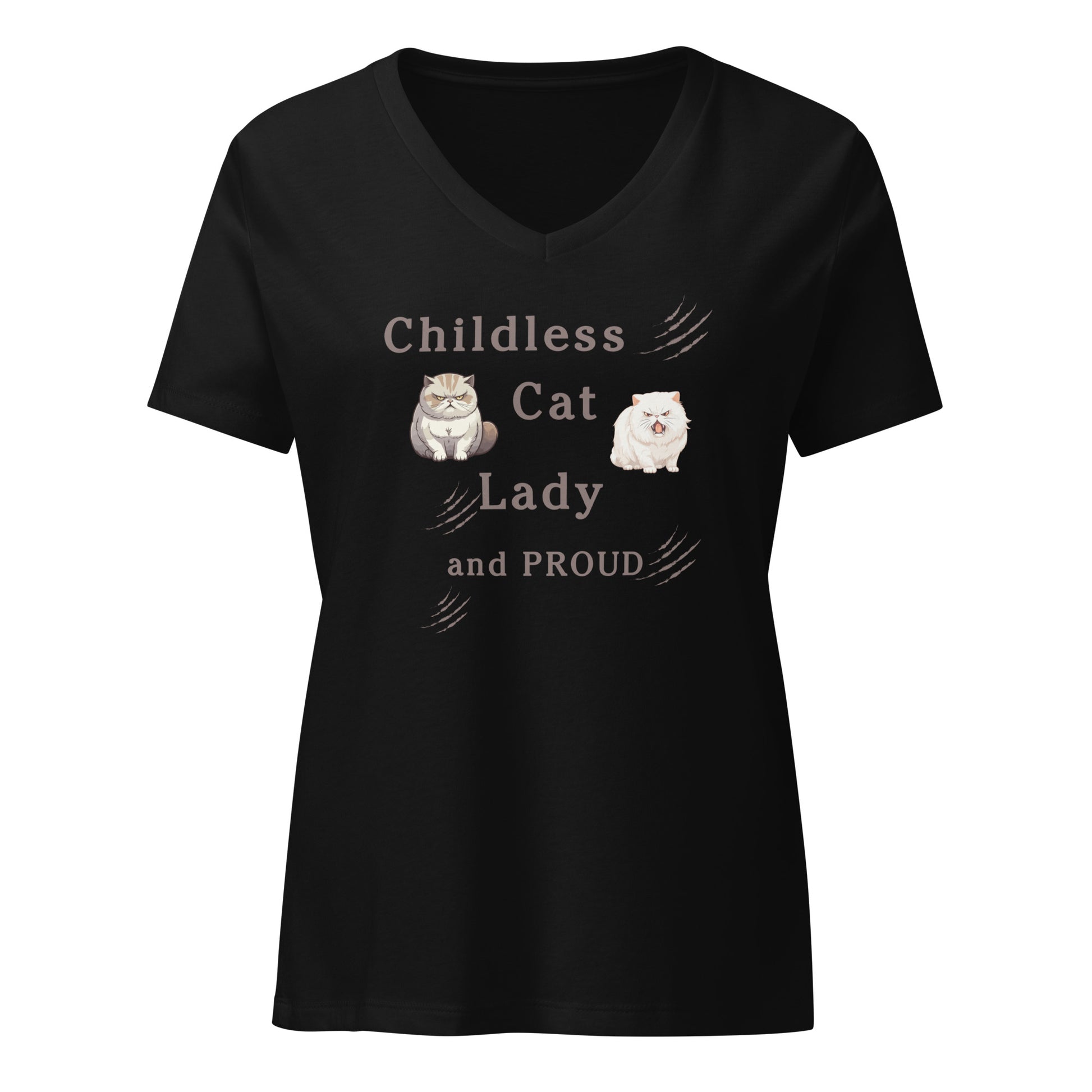 Childless Cat Lady & Proud Women’s Relaxed V-neck Tee by EraofInk