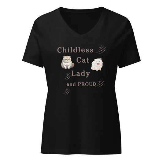 Childless Cat Lady & Proud Women’s Relaxed V-neck Tee by EraofInk