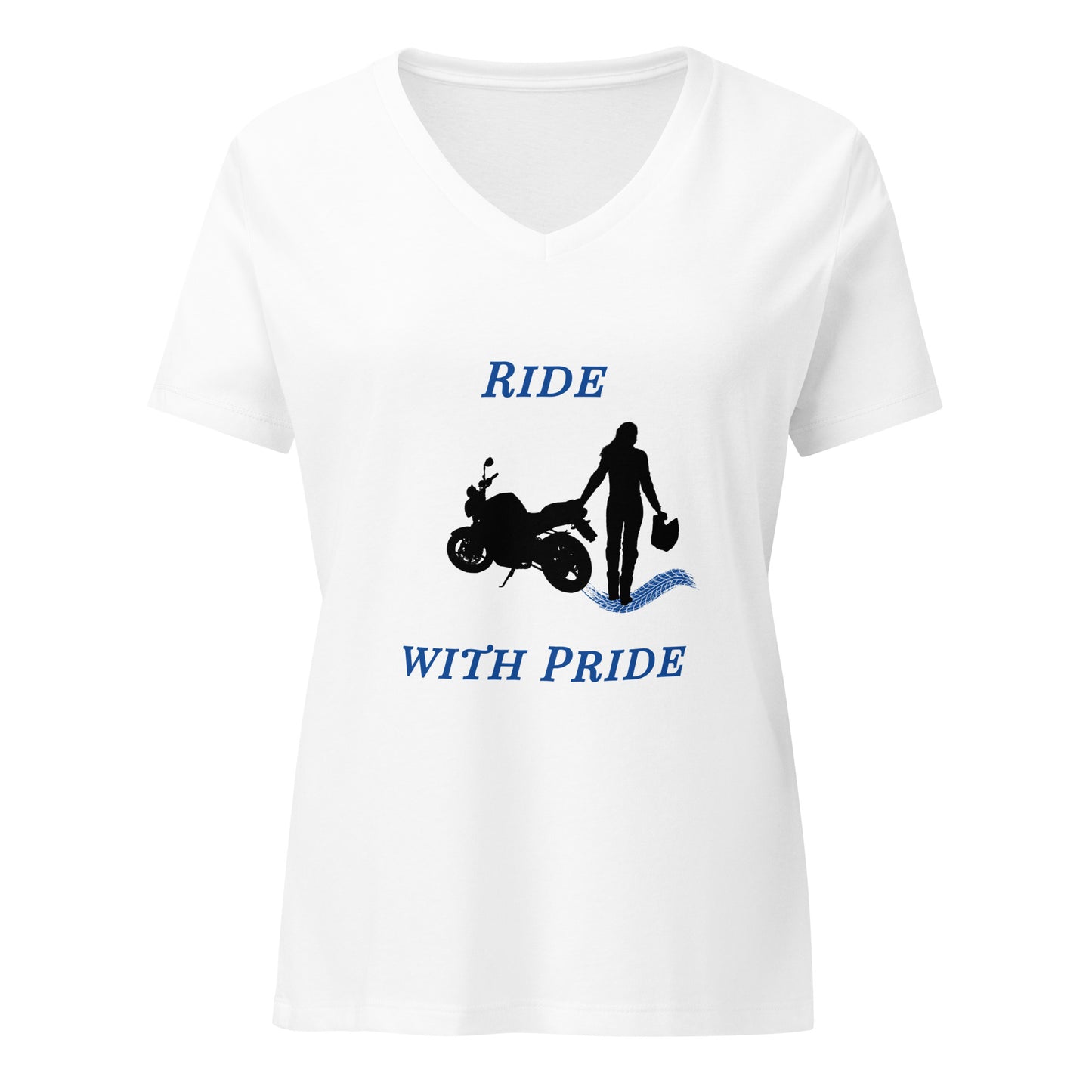 Ride With Pride Motorcycle Biker Girl Women’s Relaxed V-Neck Tee by EraofInk