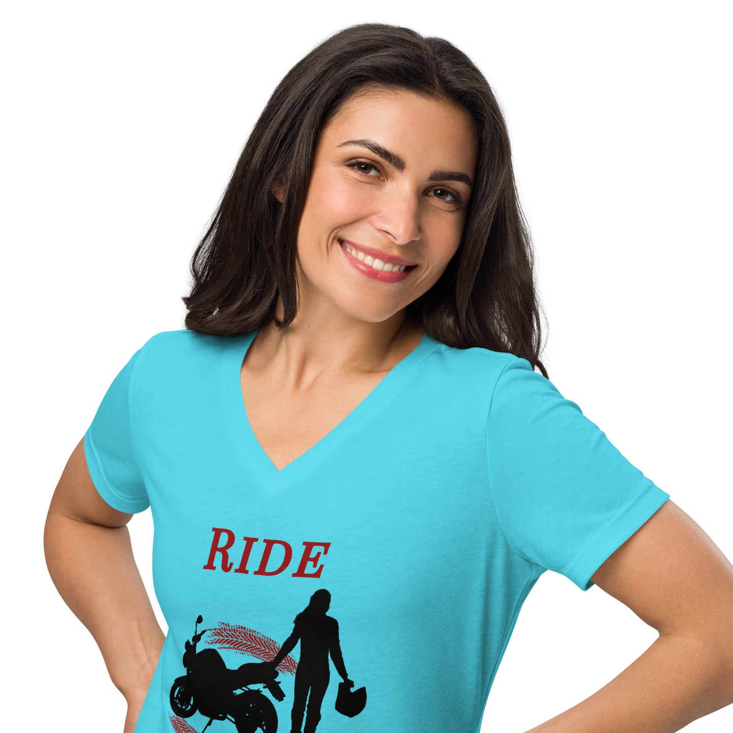 Ride Wild Motorcycle Biker Girl Women’s Relaxed V-neck Tee by EraofInk