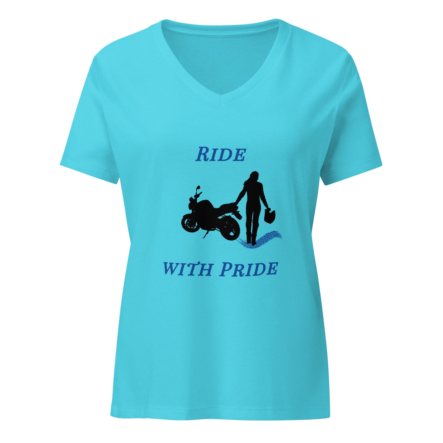 Ride With Pride Motorcycle Biker Girl Women’s Relaxed V-Neck Tee by EraofInk