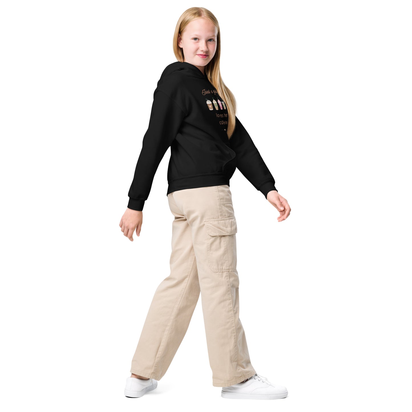 Just a Girl Who Loves Her Caffeine Youth Heavy Blend Hoodie by EraofInk