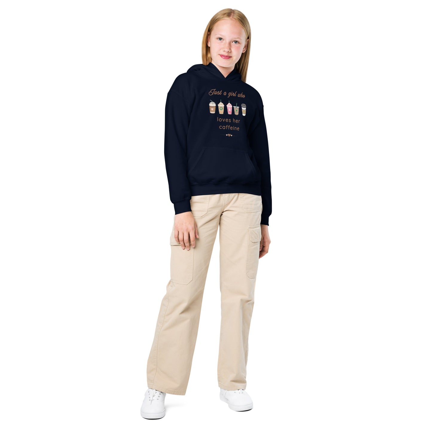 Just a Girl Who Loves Her Caffeine Youth Heavy Blend Hoodie by EraofInk
