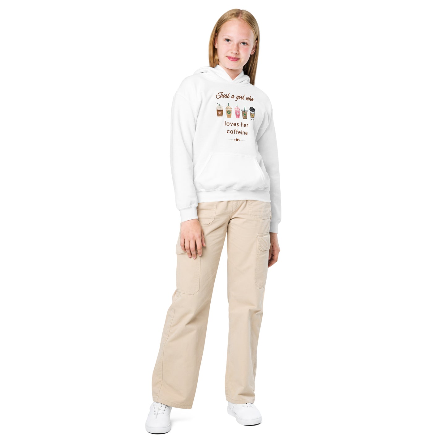 Just a Girl Who Loves Her Caffeine Youth Heavy Blend Hoodie by EraofInk