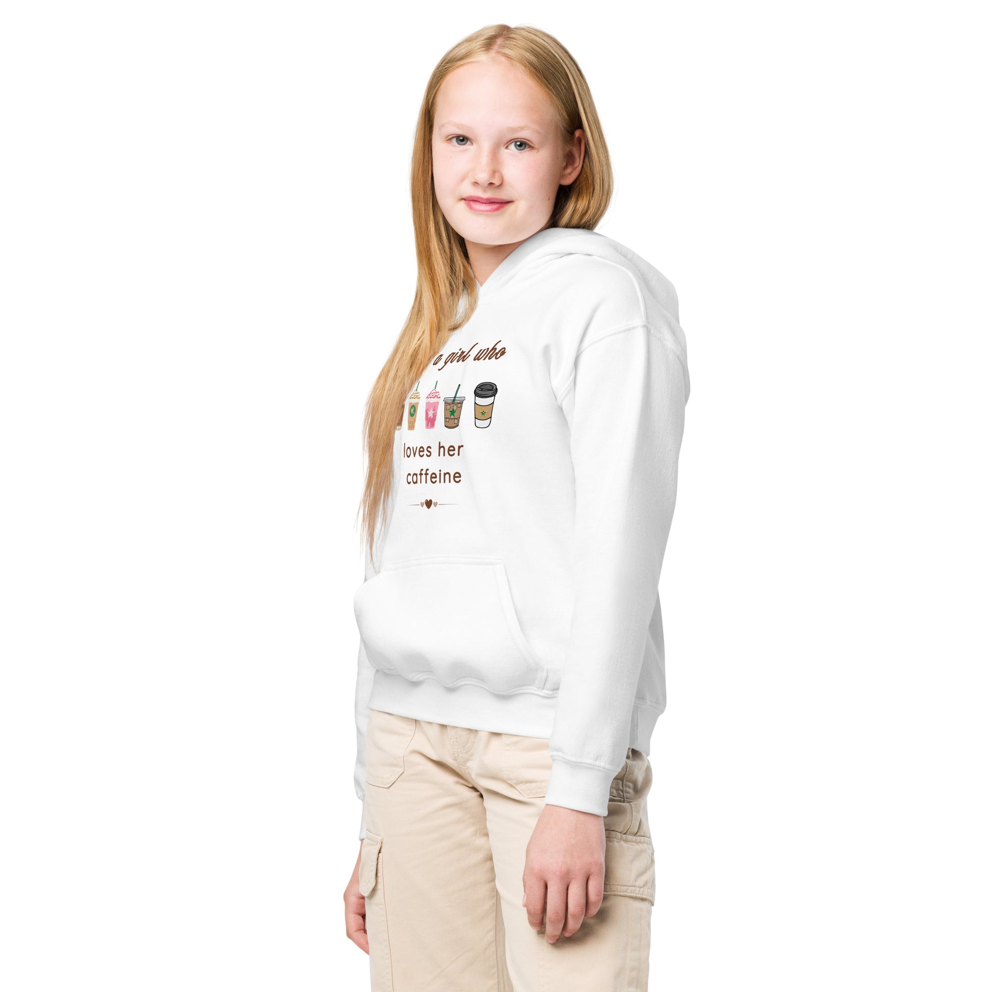 Just a Girl Who Loves Her Caffeine Youth Heavy Blend Hoodie by EraofInk