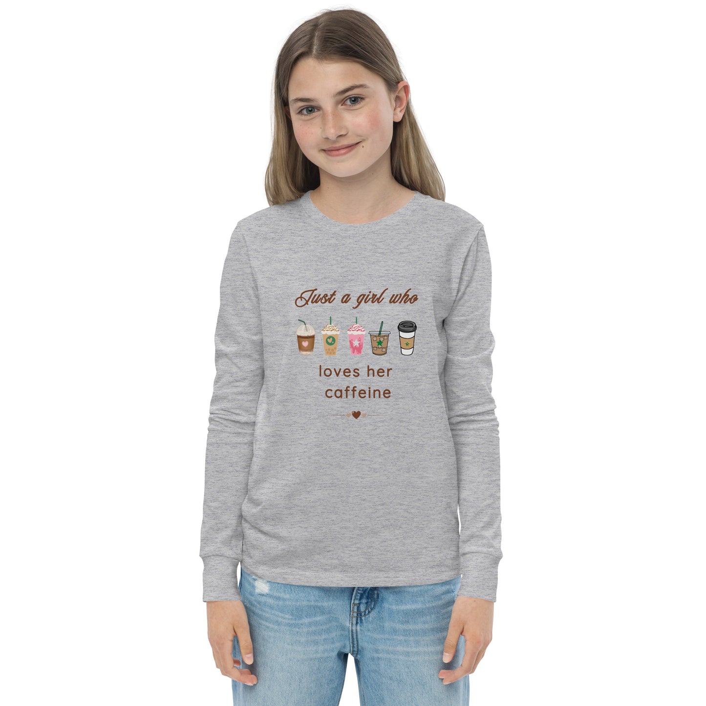 Just a Girl Who Loves Her Caffeine Youth Long Sleeve Tee by EraofInk