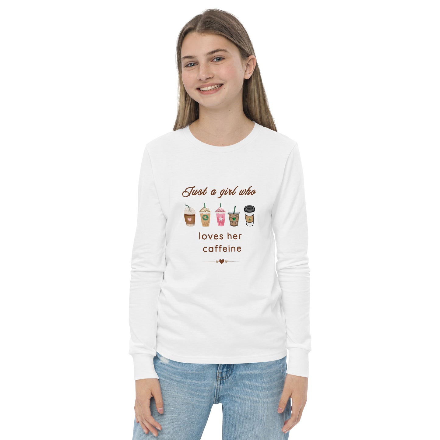 Just a Girl Who Loves Her Caffeine Youth Long Sleeve Tee by EraofInk