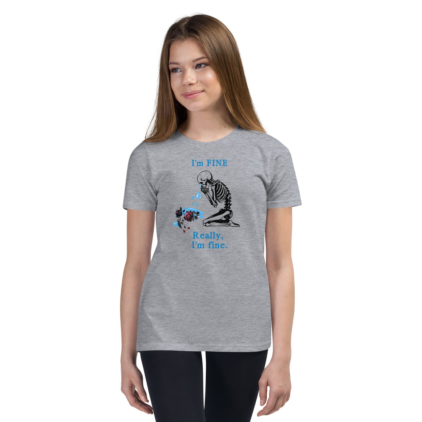 I'm Fine. Really, I'm fine. (Crying Skeleton Slumped a Rose) Youth Tee by EraofInk