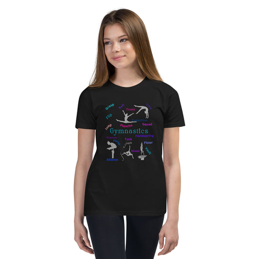 Gymnastics - with poses, moves & silhouettes - Youth Short Sleeve T-Shirt - by RecreatingKrista