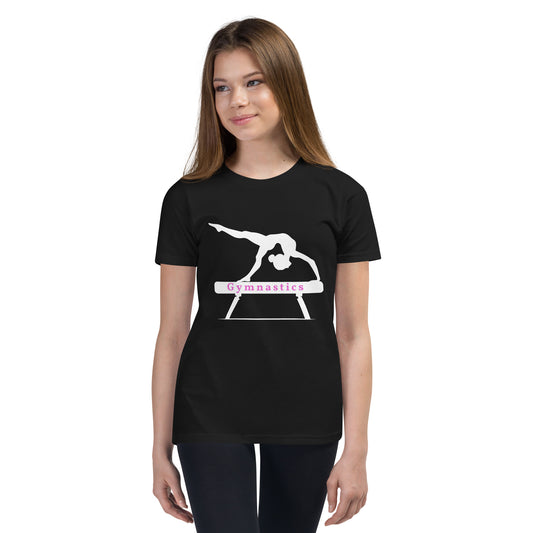 Gymnastics - silhouette on beam - Youth Short Sleeve T-Shirt - by RecreatingKrista