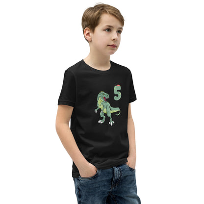 Dinosaur 5th Birthday Youth Tee by EraofInk