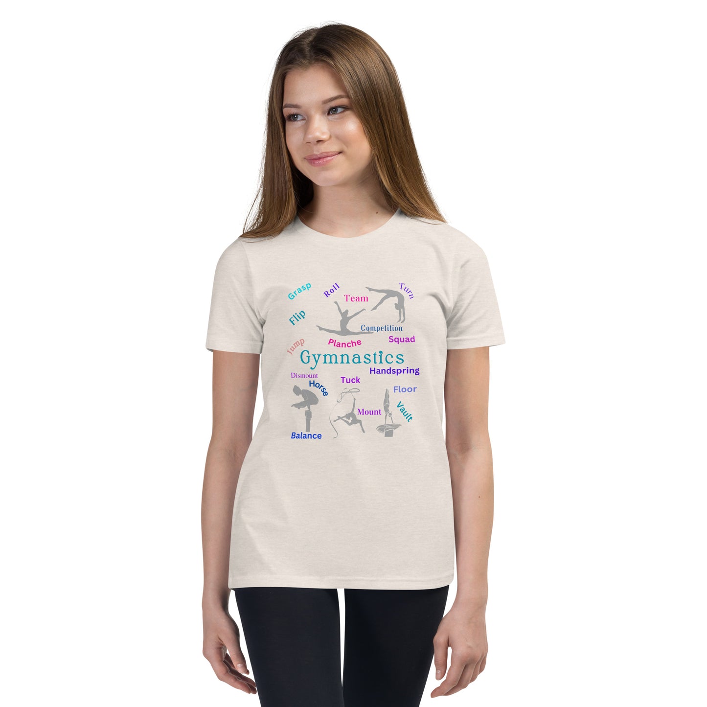 Gymnastics - with poses, moves & silhouettes - Youth Short Sleeve T-Shirt - by RecreatingKrista
