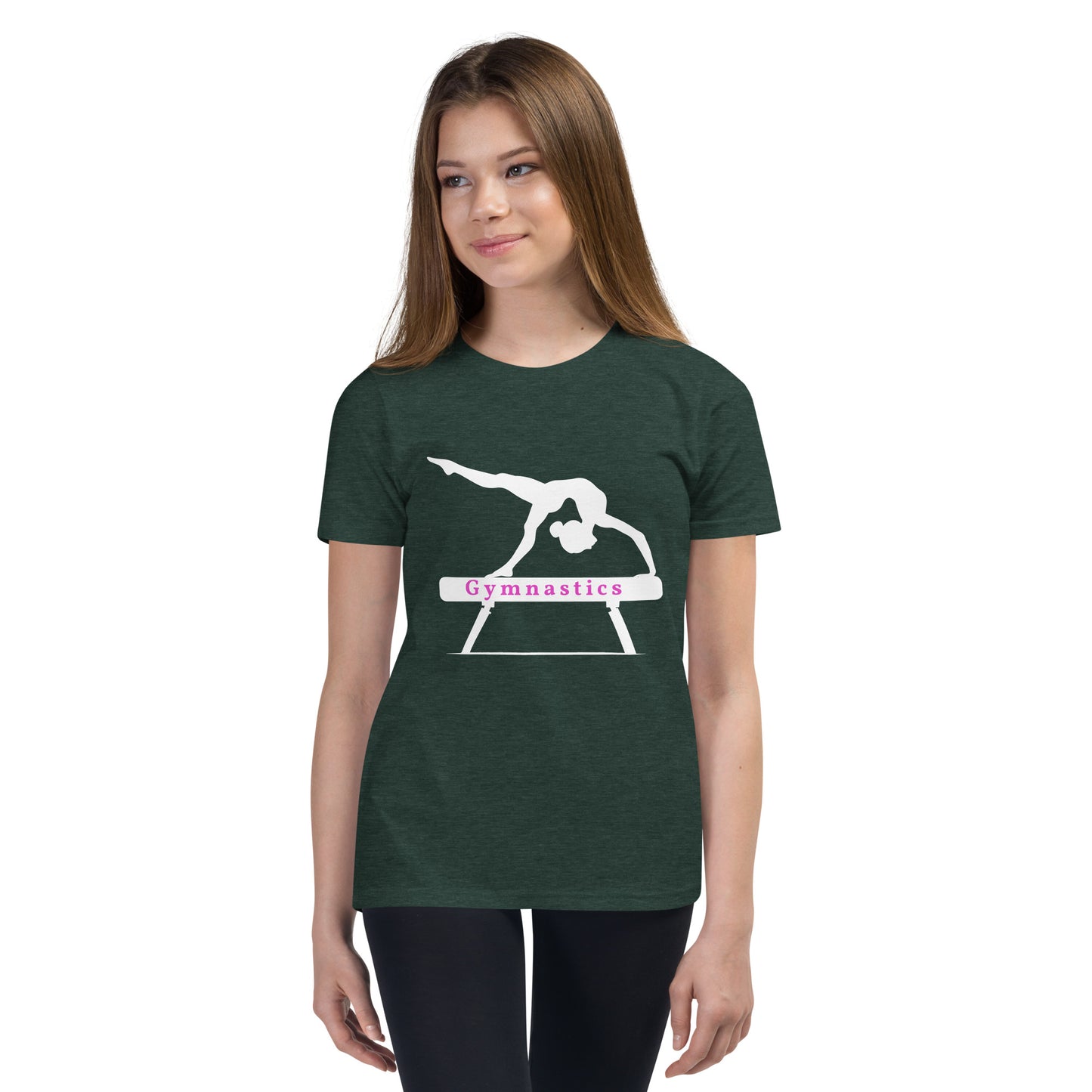 Gymnastics - silhouette on beam - Youth Short Sleeve T-Shirt - by RecreatingKrista